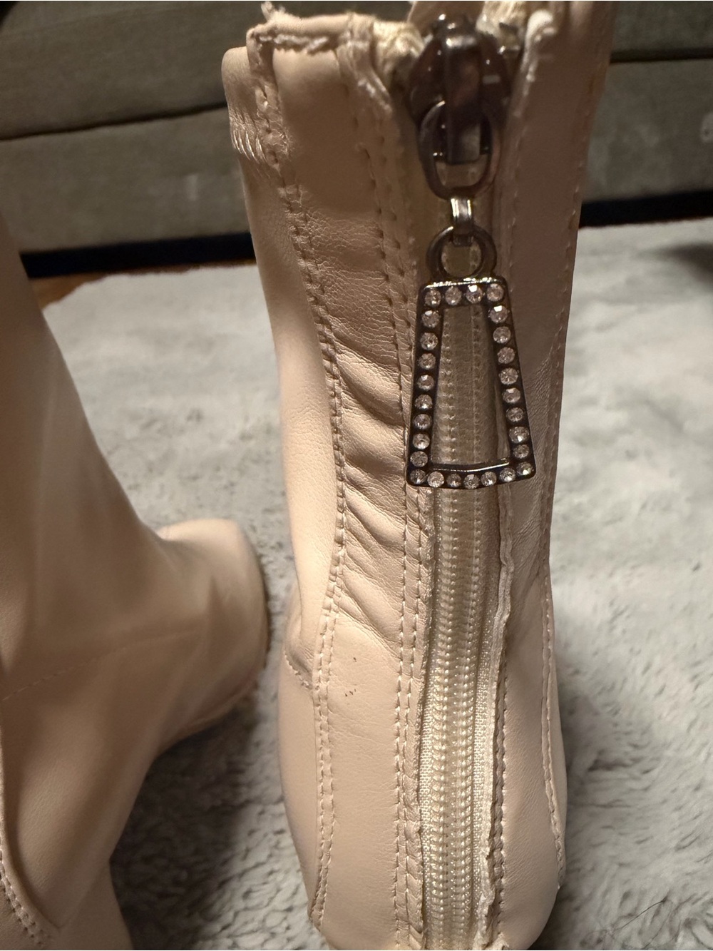 Nude Square Toe Stretch Ankle Boots Rhinestone Zipper EU 38 - Picture 5 of 7